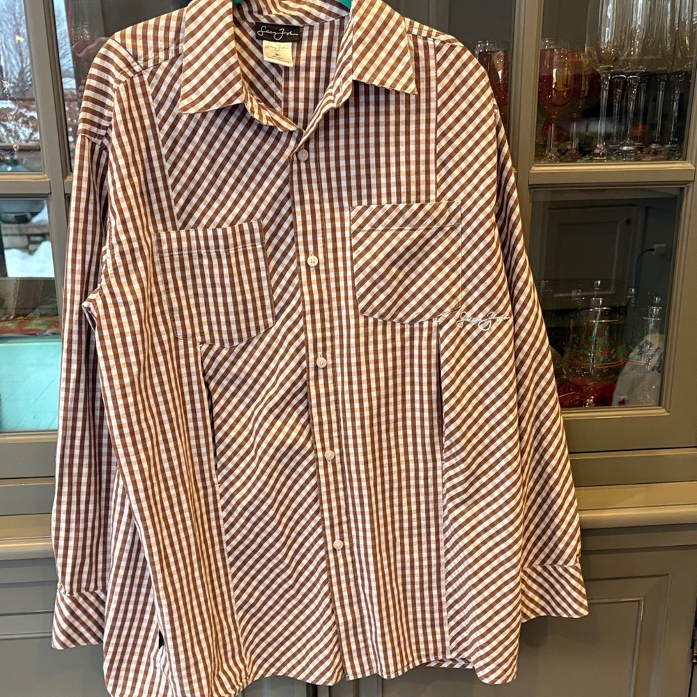 Sean John Brown and White Checkered Men's Shirt